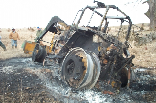 burned tractor